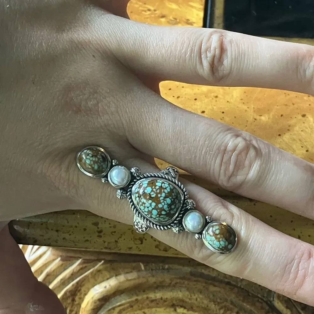 Royston Blue Horizon Turquoise Pearl Sterling Silver Ring Size 9